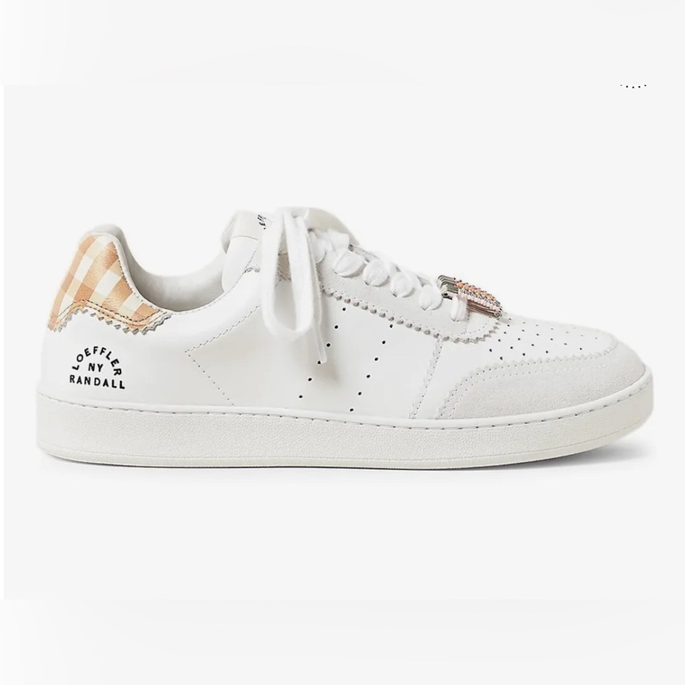 Loeffler Randall White Leather Sneakers Amber Gingham Keely